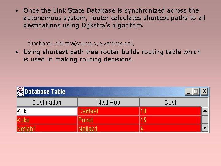  • Once the Link State Database is synchronized across the autonomous system, router
