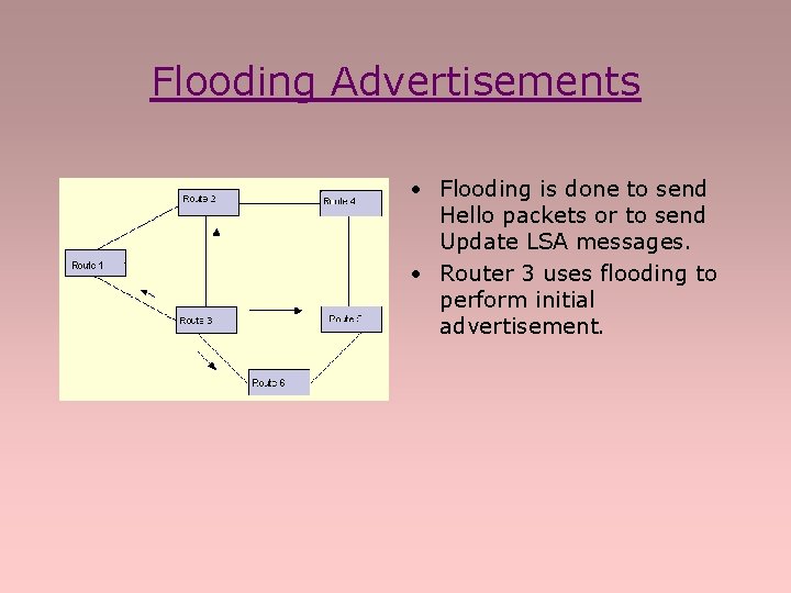 Flooding Advertisements • Flooding is done to send Hello packets or to send Update
