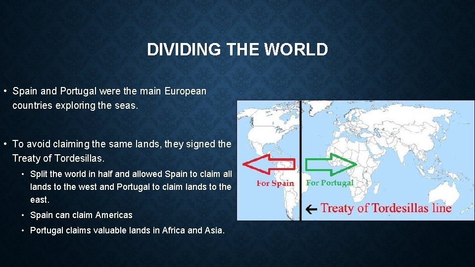 DIVIDING THE WORLD • Spain and Portugal were the main European countries exploring the