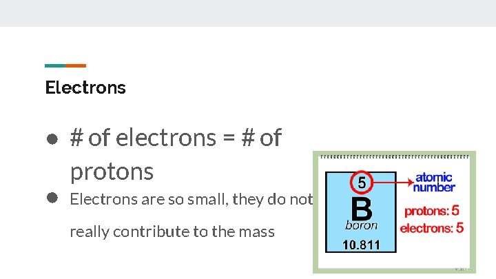 Electrons ● # of electrons = # of protons ● Electrons are so small,