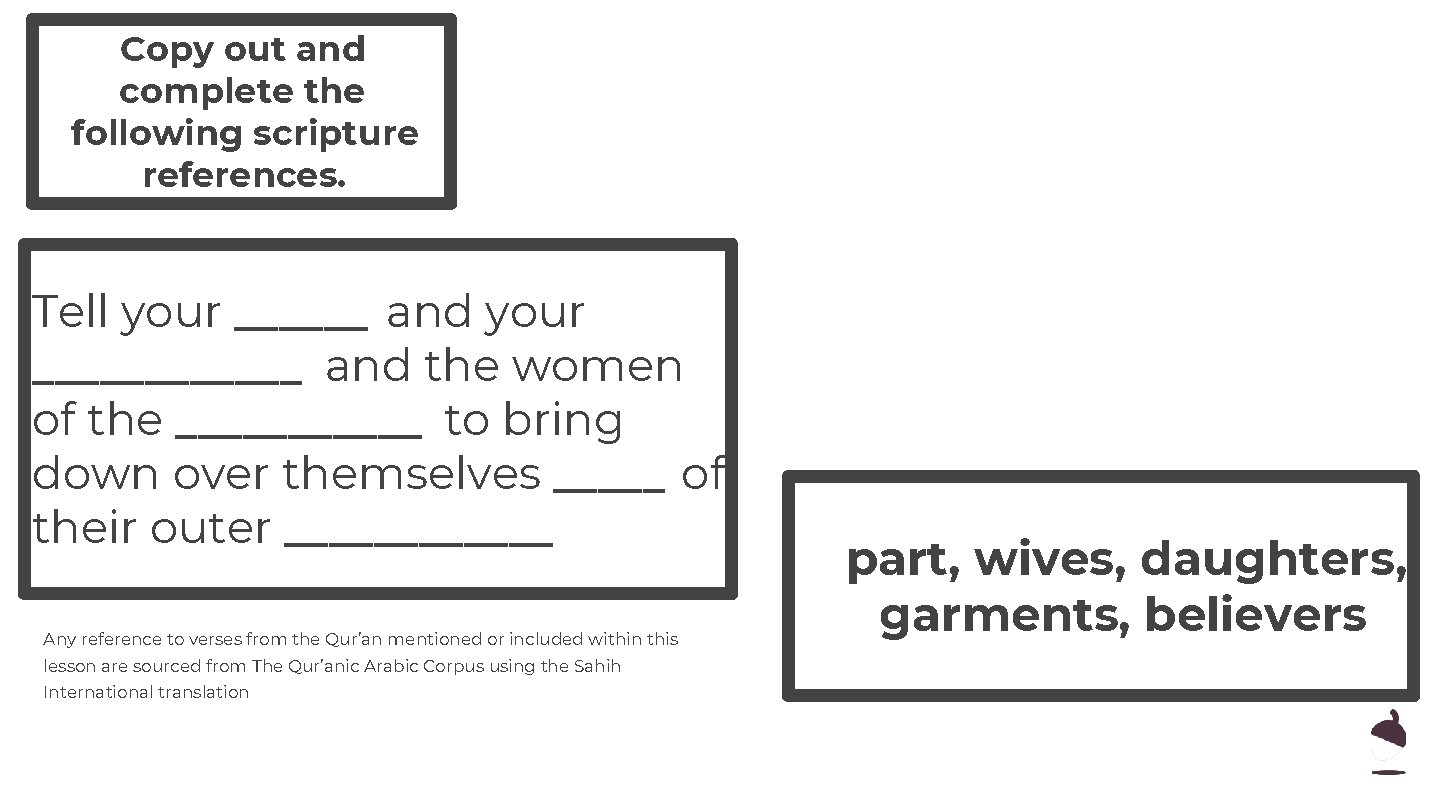 Copy out and complete the following scripture references. Tell your ______ and the women
