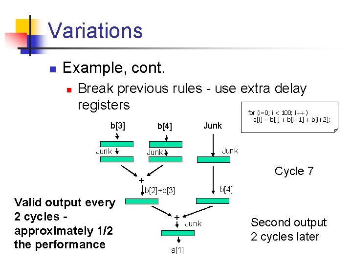 Variations n Example, cont. n Break previous rules - use extra delay registers for