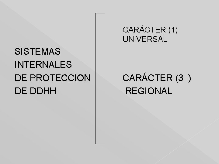 CARÁCTER (1) UNIVERSAL SISTEMAS INTERNALES DE PROTECCION DE DDHH CARÁCTER (3 ) REGIONAL 