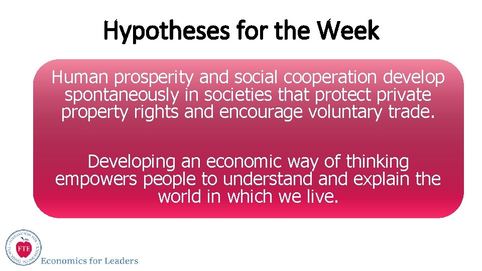 Hypotheses for the Week Human prosperity and social cooperation develop spontaneously in societies that