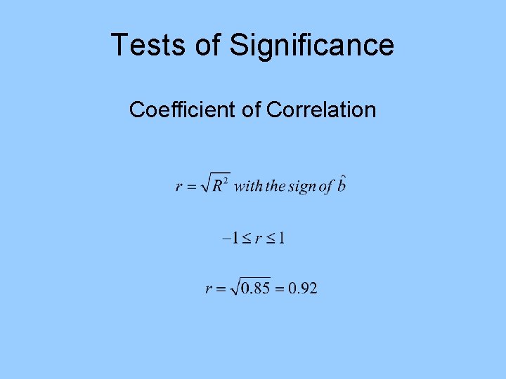 Tests of Significance Coefficient of Correlation 