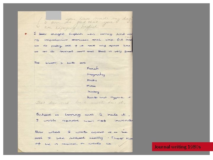 Journal writing 1980 s Journal writing 1980 s