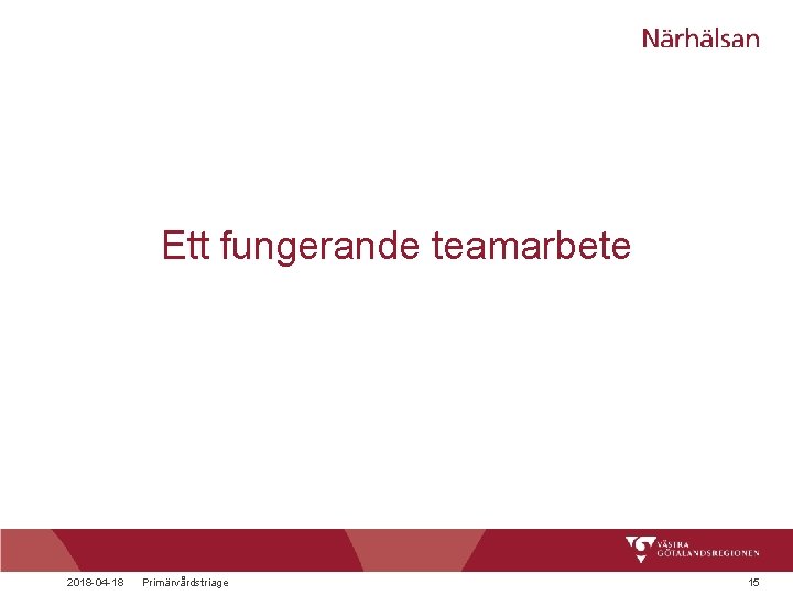 Ett fungerande teamarbete 2018 -04 -18 Primärvårdstriage 15 