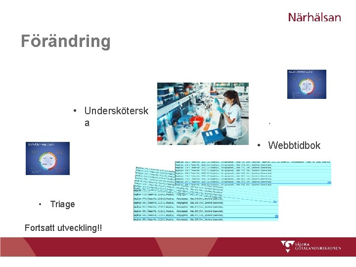 Förändring • Underskötersk a • Webbtidbok • Triage Fortsatt utveckling!! 