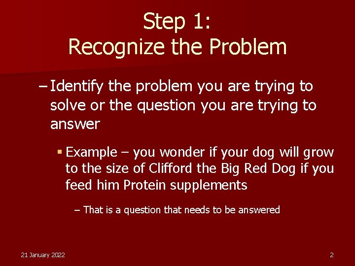 Step 1: Recognize the Problem – Identify the problem you are trying to solve