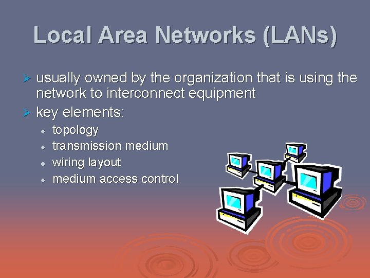 Local Area Networks (LANs) usually owned by the organization that is using the network