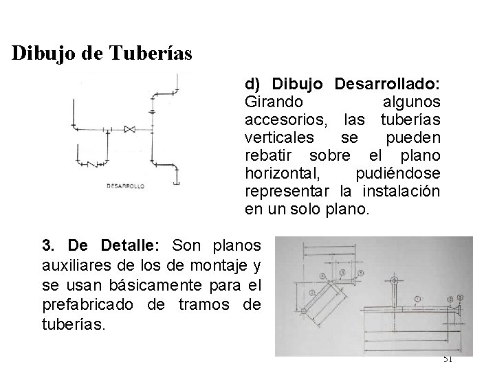 Dibujo de Tuberías d) Dibujo Desarrollado: Girando algunos accesorios, las tuberías verticales se pueden