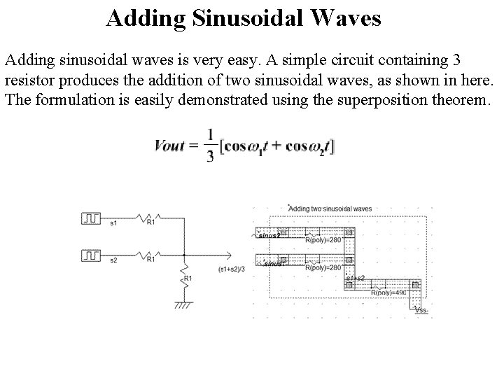 Adding Sinusoidal Waves Adding sinusoidal waves is very easy. A simple circuit containing 3