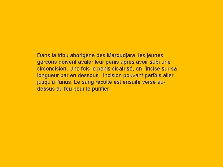 Dans la tribu aborigène des Mardudjara, les jeunes garçons doivent avaler leur pénis après