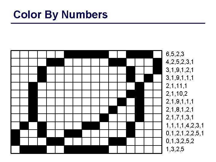 Color By Numbers 6, 5, 2, 3 4, 2, 5, 2, 3, 1, 9,