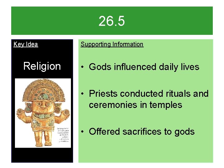 26. 5 Key Idea Religion Supporting Information • Gods influenced daily lives • Priests