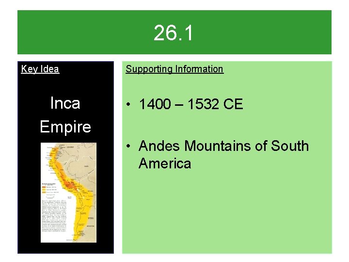 26. 1 Key Idea Inca Empire Supporting Information • 1400 – 1532 CE •