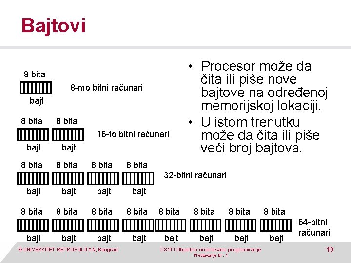 Bajtovi 8 bita 8 -mo bitni računari bajt 8 bita 16 -to bitni raćunari