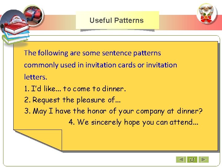 Useful Patterns The following are some sentence patterns commonly used in invitation cards or