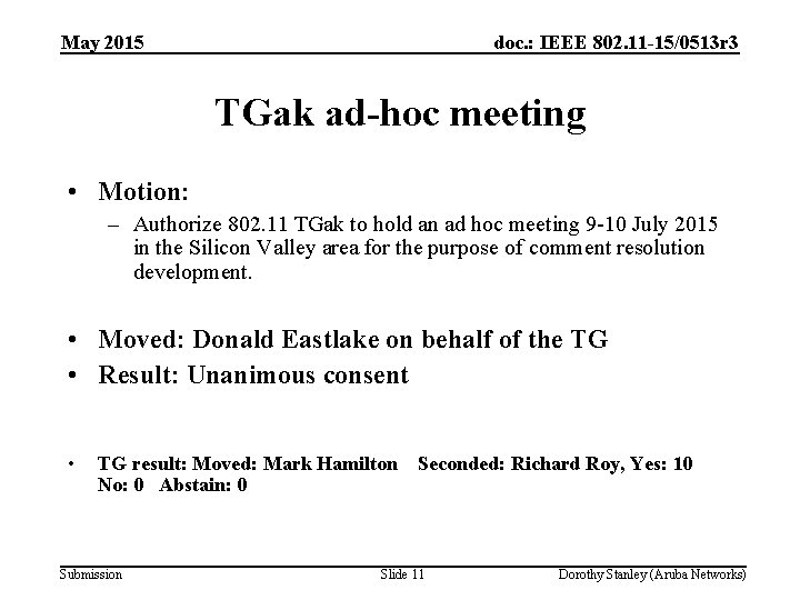 May 2015 doc. : IEEE 802. 11 -15/0513 r 3 TGak ad-hoc meeting •