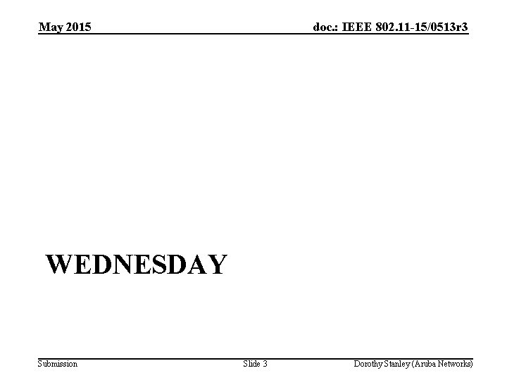 May 2015 doc. : IEEE 802. 11 -15/0513 r 3 WEDNESDAY Submission Slide 3