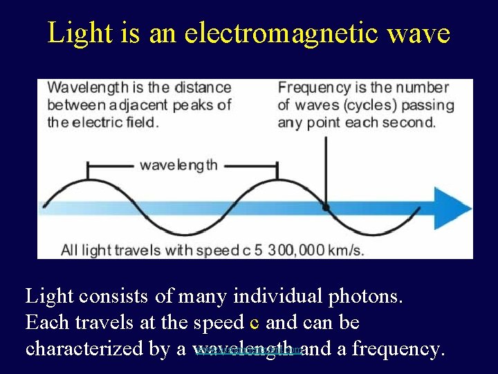 Light is an electromagnetic wave Light consists of many individual photons. Each travels at