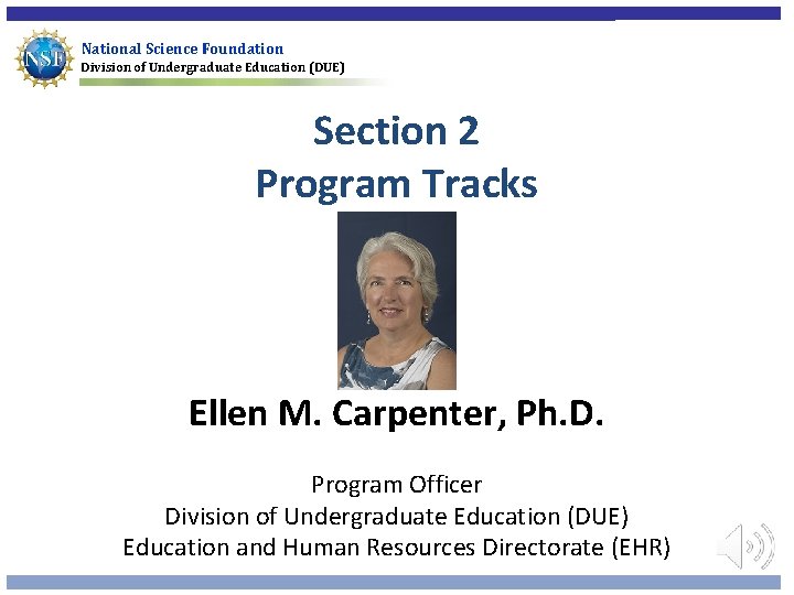National Science Foundation Division of Undergraduate Education (DUE) Section 2 Program Tracks Ellen M.