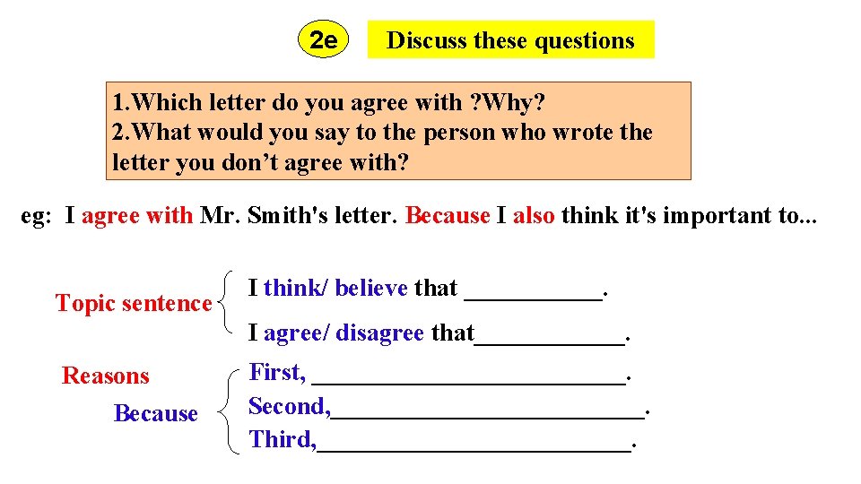 2 e Discuss these questions 1. Which letter do you agree with ? Why?