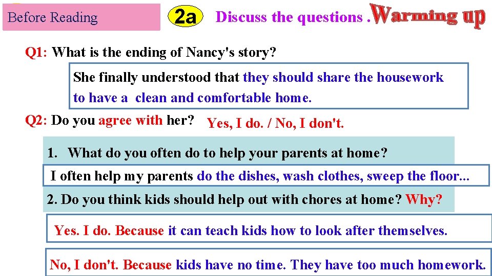 Before Reading 2 a Discuss the questions. Q 1: What is the ending of