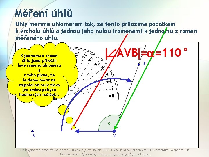 Měření úhlů Úhly měříme úhloměrem tak, že tento přiložíme počátkem k vrcholu úhlů a