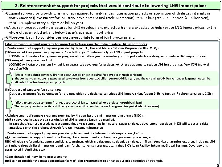 3. Reinforcement of support for projects that would contribute to lowering LNG import prices