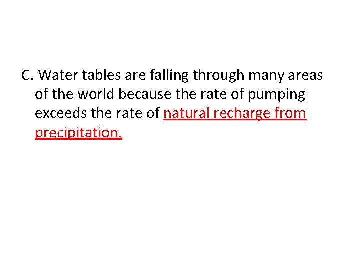 C. Water tables are falling through many areas of the world because the rate