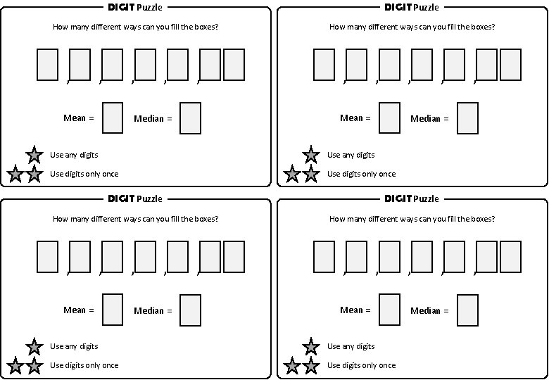 DIGIT Puzzle How many different ways can you fill the boxes? , , ,