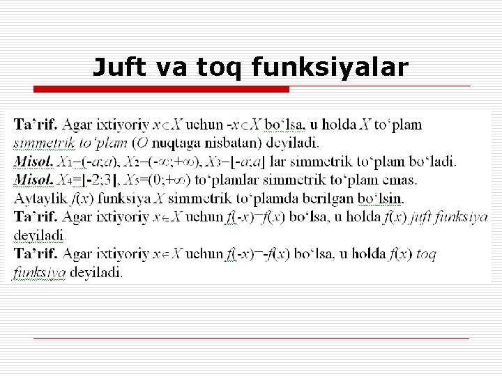 Juft va toq funksiyalar 
