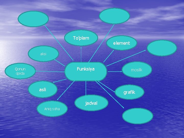 To’plam element aksi Funksiya Qonun qoida asli grafik jadval Aniq soha moslik 