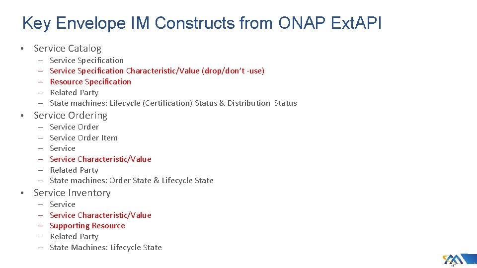 Key Envelope IM Constructs from ONAP Ext. API • Service Catalog – – – Key Envelope IM Constructs from ONAP Ext. API • Service Catalog – – –
