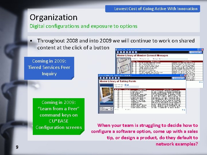 Organization Lowest Cost of Going Active With Innovation Digital configurations and exposure to options