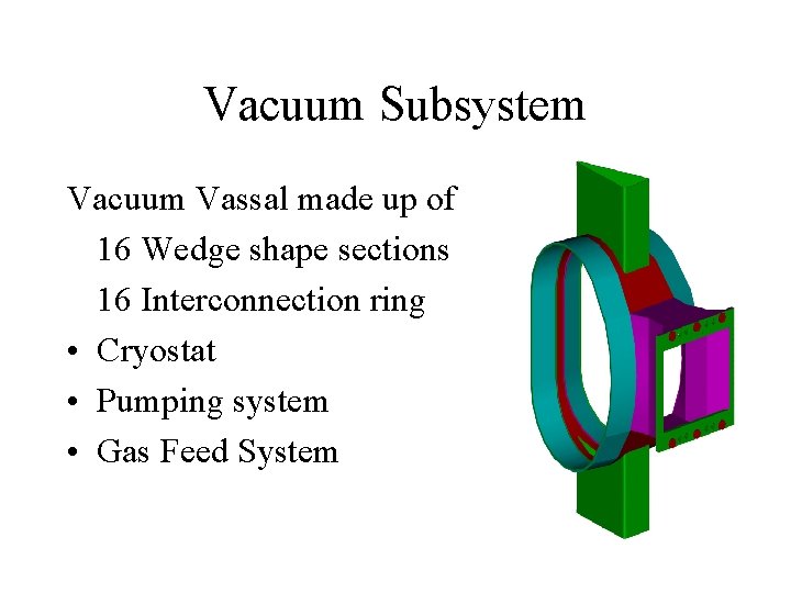 Vacuum Subsystem Vacuum Vassal made up of 16 Wedge shape sections 16 Interconnection ring