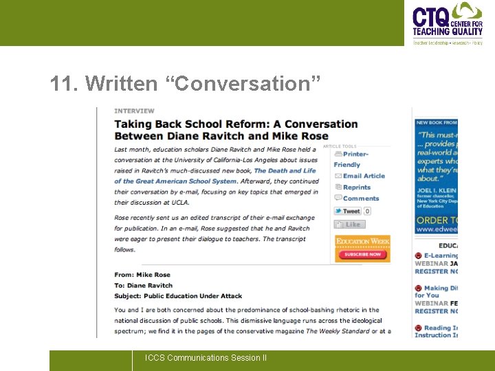 11. Written “Conversation” ICCS Communications Session II 