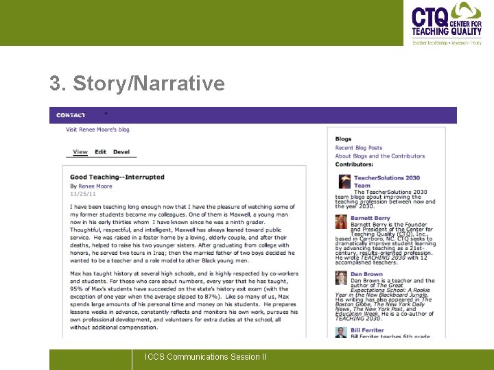 3. Story/Narrative ICCS Communications Session II 