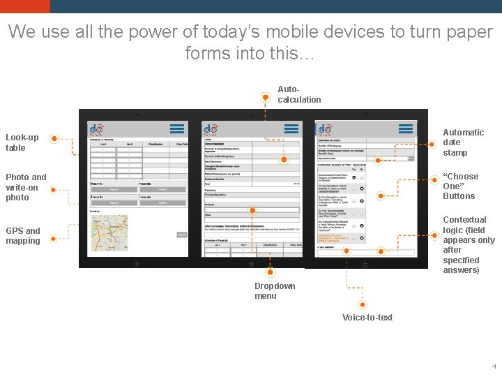We use all the power of today’s mobile devices to turn paper forms into