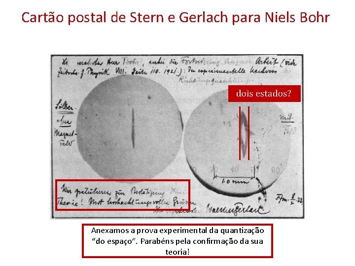 Cartão postal de Stern e Gerlach para Niels Bohr Anexamos a prova experimental da