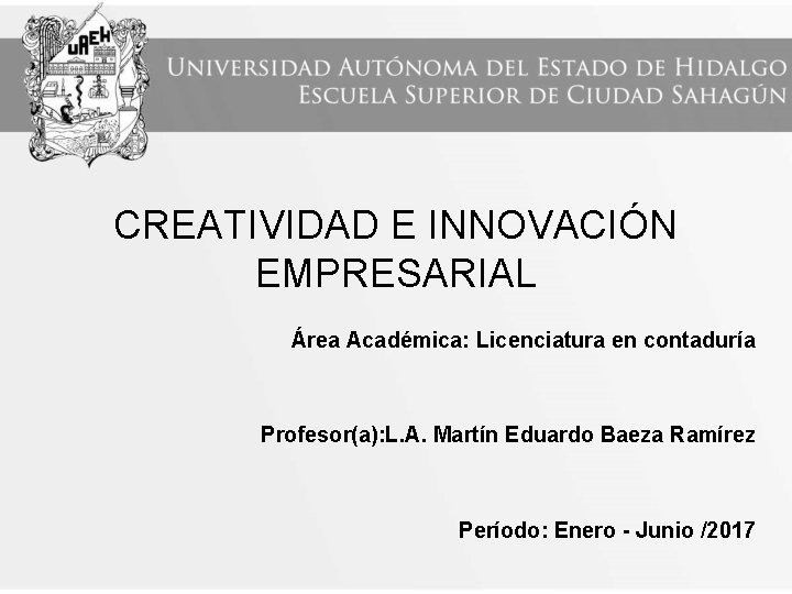 CREATIVIDAD E INNOVACIÓN EMPRESARIAL Área Académica: Licenciatura en contaduría Profesor(a): L. A. Martín Eduardo