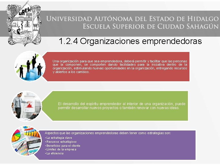 1. 2. 4 Organizaciones emprendedoras Una organización para que sea emprendedora, deberá permitir y