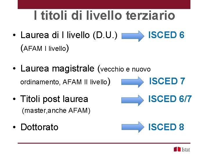 I titoli di livello terziario • Laurea di I livello (D. U. ) (AFAM