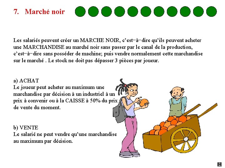 7. Marché noir Les salariés peuvent créer un MARCHE NOIR, c’est−à−dire qu’ils peuvent acheter