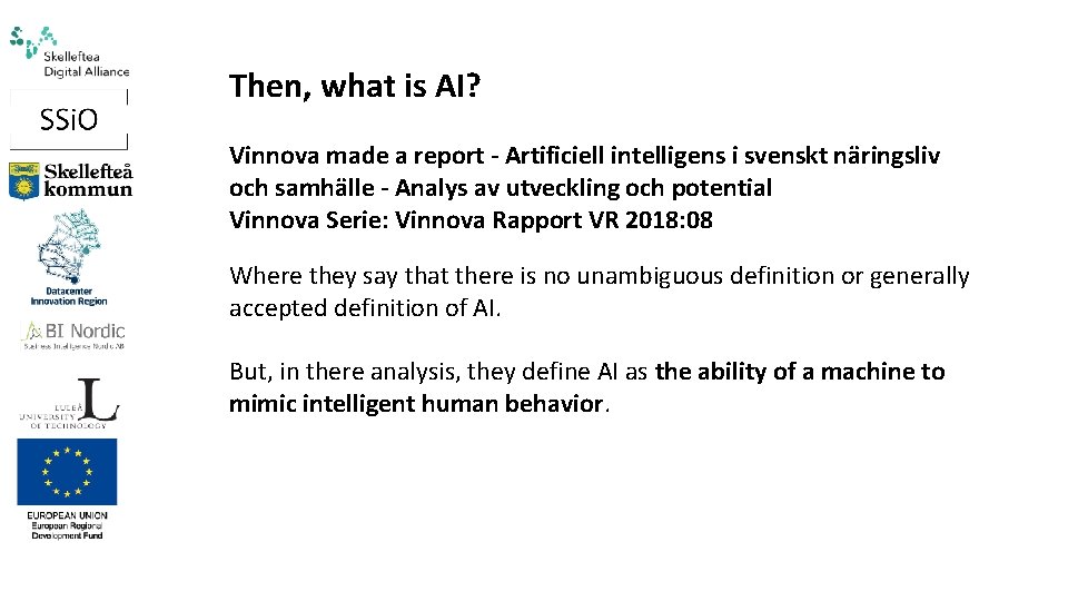 Then, what is AI? Vinnova made a report - Artificiell intelligens i svenskt näringsliv