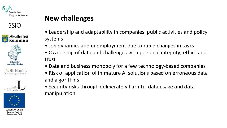 New challenges • Leadership and adaptability in companies, public activities and policy systems •