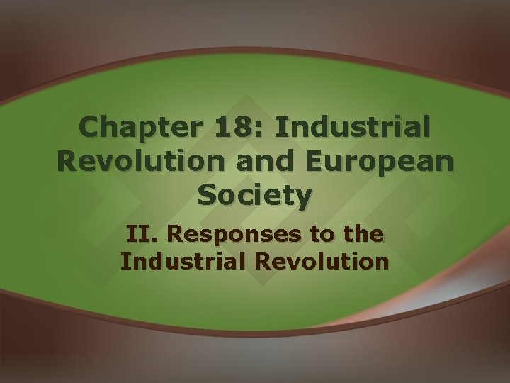 Chapter 18: Industrial Revolution and European Society II. Responses to the Industrial Revolution Chapter 18: Industrial Revolution and European Society II. Responses to the Industrial Revolution