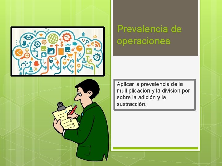 Prevalencia de operaciones Aplicar la prevalencia de la multiplicación y la división por sobre