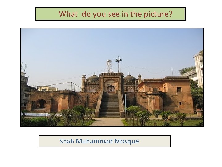 What do you see in the picture? Shah Muhammad Mosque 